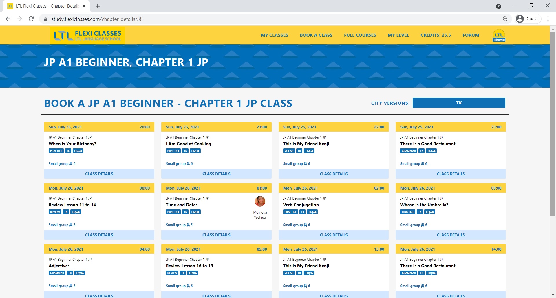 Upcoming Classes for a Chapter